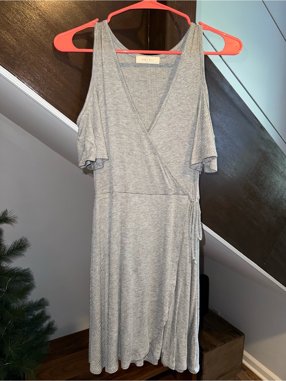 Heather Gray Cold-Shoulder Wrap Dress